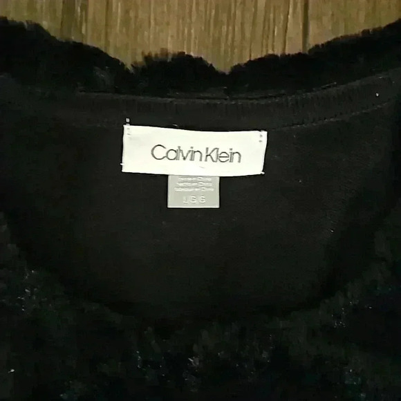 Womens Calvin Klein Black Faux Fur Chevron Pattern Jacket Large - Picture 2 of 4